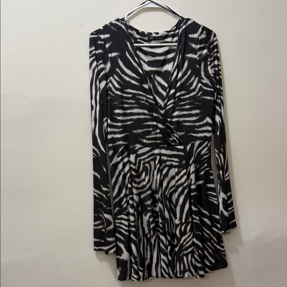 Zara Black and White Long Sleeve Dress